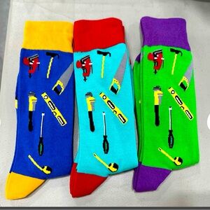 NWT 3PK MULTI COLORED CONSTRUCTION THEMED NOVELTY‎ SOCKS ONE SIZE- GREAT GIFT!